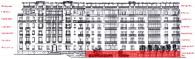 Position dieses Stockes im Gebude (24 kb). Klicken Sie, um zur Fassade zurckzukehren.