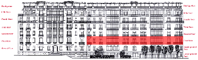 Position de cet tage dans l'immeuble(24Kb). Clickez pour retourner  la facade  