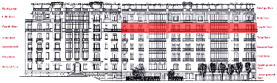 Collocazione di questo piano nell'edificio (24Kb). Cliccate qui per tornare al prospetto frontale. 