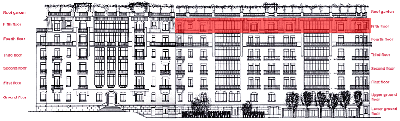 Collocazione di questo piano nell'edificio (24Kb). Cliccate per tornare al prospetto frontale. 