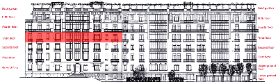 Position de cet tage dans l'immeuble(24Kb). Clickez pour retourner  la facade  