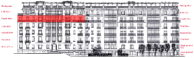 Position de cet tage dans l'immeuble(24Kb). Clickez pour retourner  la facade  